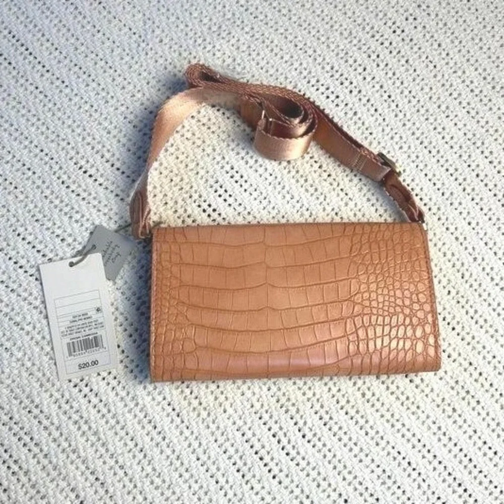 A New Day Cora Clutch Crossbody Bag Cognac Croc Embossed